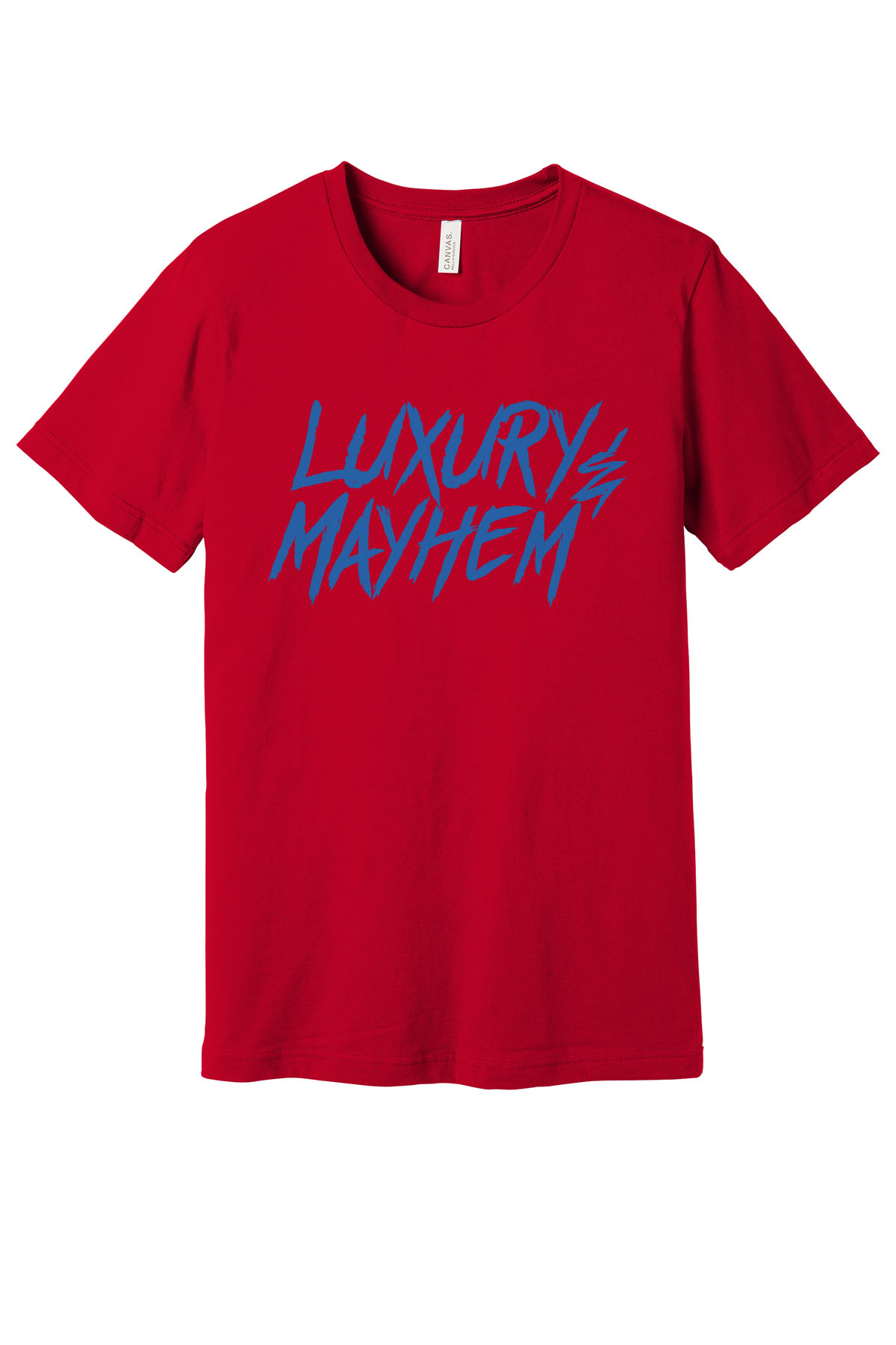 Red with Blue Lettering